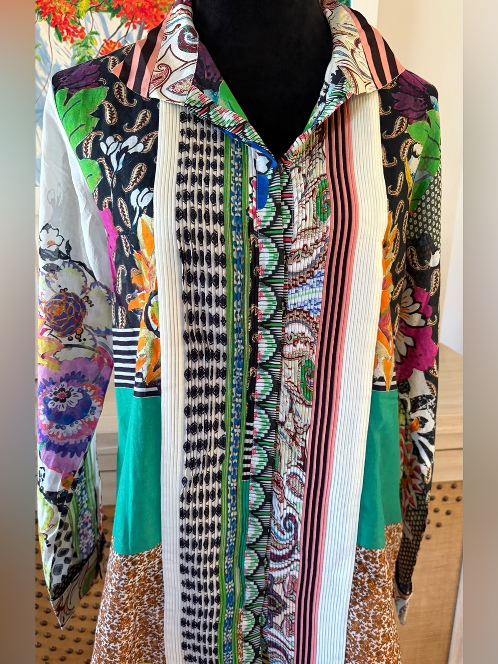 Vintage Etro Milano size 46 Cotton & Silk Button Down Top